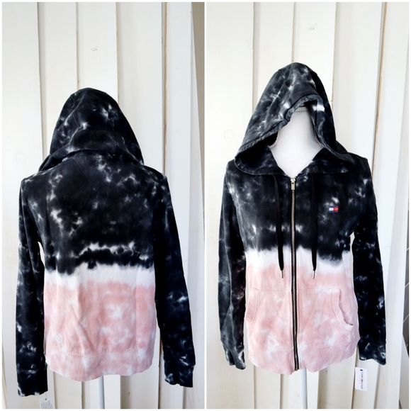 Tommy Hilfiger Black & Pink Tie-Dyed Hoodie - Picture 7 of 8